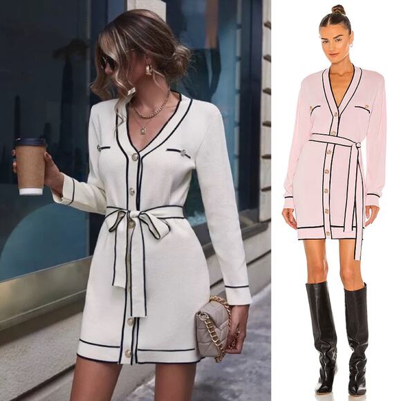 Lovers and Friends | NWT Natalie Sweater Dress in Pink M Preppy - Picture 1 of 15